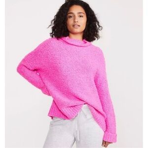 Lou & Grey Neon Boucle turtleneck tunic sweater in bright pink small